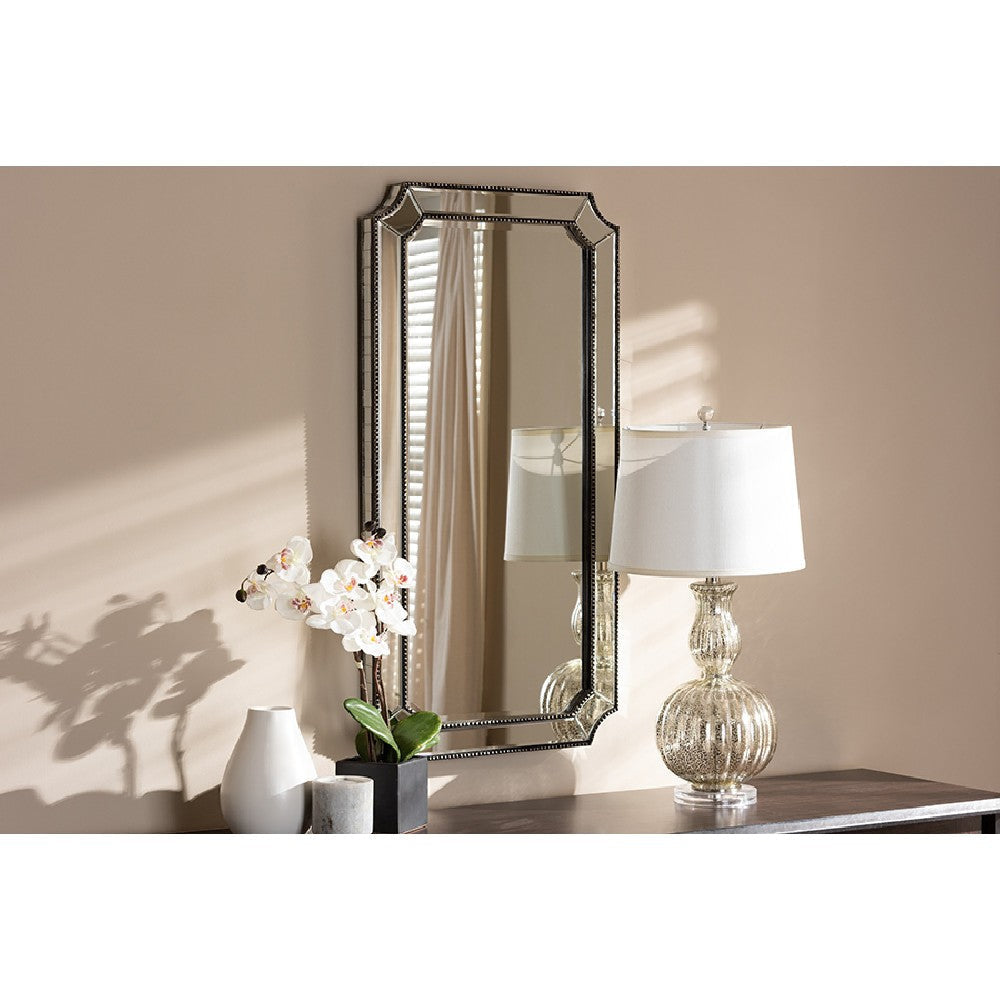Baxton Studio Romina Art Deco Antique Silver Finished Accent Wall Mirror WHI-RXW-8003