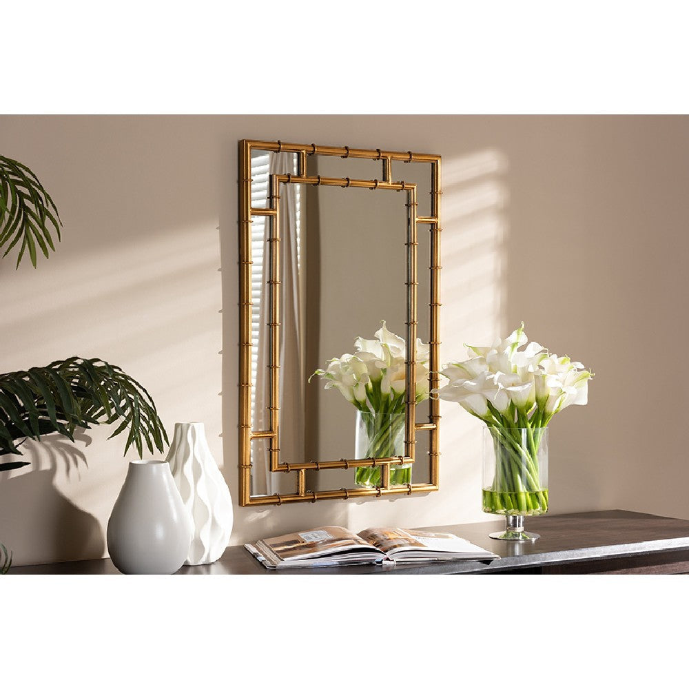 Baxton Studio Adra Modern and Contemporary Gold Finished Bamboo Accent Wall Mirror WHI-RXW-8008