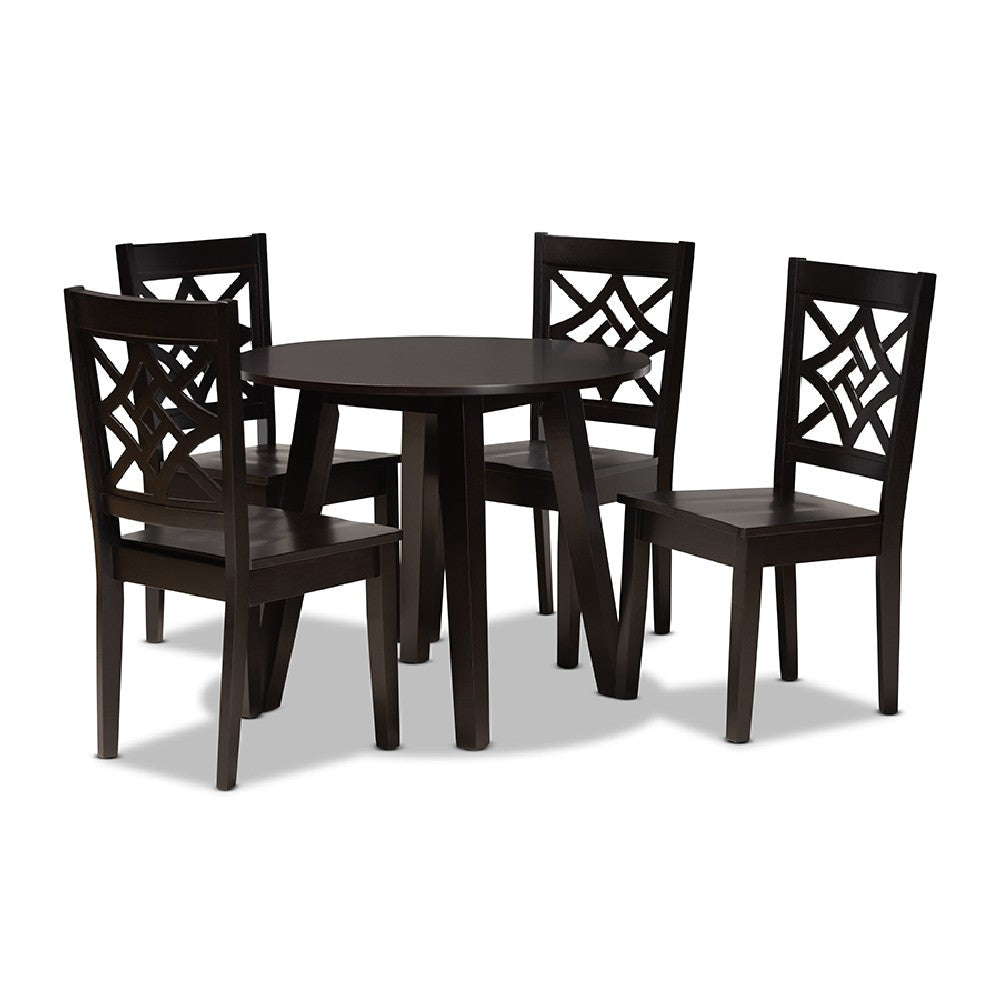 Baxton Studio Rava Modern and Contemporary Dark Brown Finished Wood 5-Piece Dining Set WHI-Rava-Dark-Brown-5PC-Dining-Set