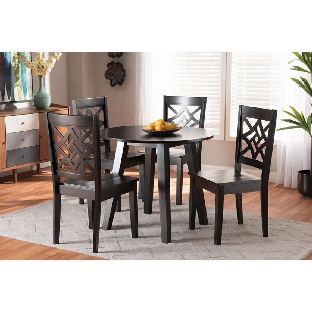 Baxton Studio Rava Modern and Contemporary Dark Brown Finished Wood 5-Piece Dining Set WHI-Rava-Dark-Brown-5PC-Dining-Set