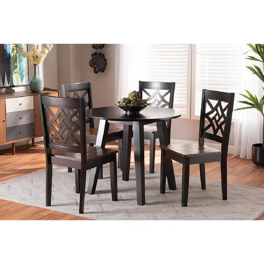 Baxton Studio Rava Modern and Contemporary Two-Tone Dark Brown and Walnut Brown Finished Wood 5-Piece Dining Set