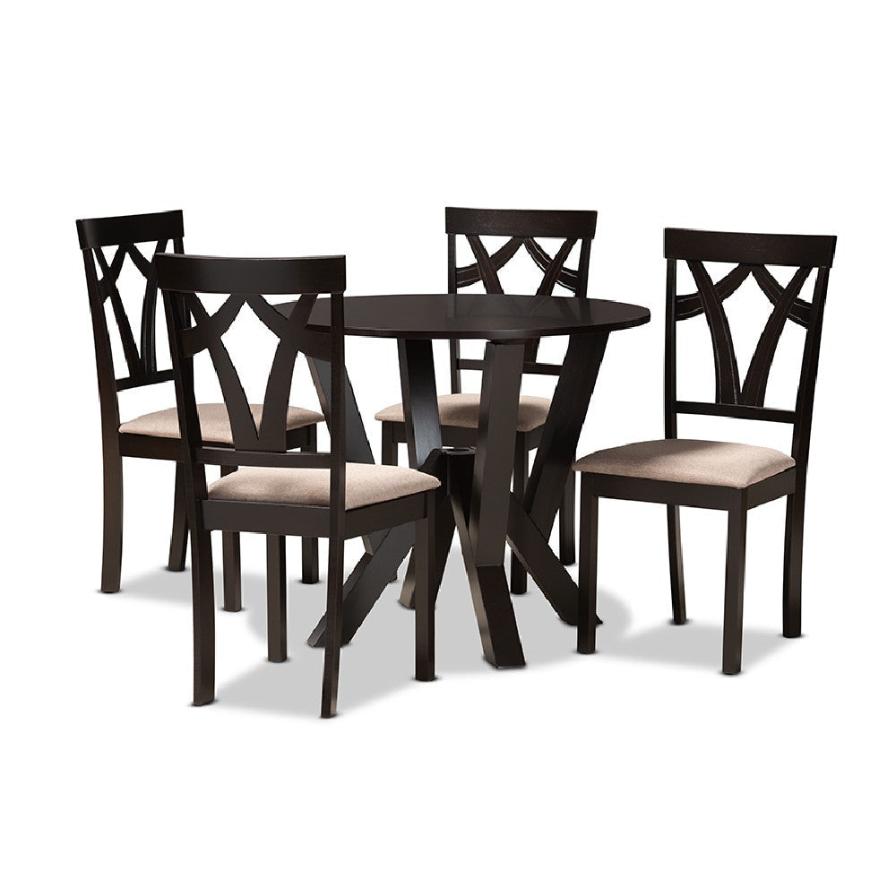Baxton Studio Reagan Modern and Contemporary Sand Fabric Upholstered and Dark Brown Finished Wood 5-Piece Dining Set