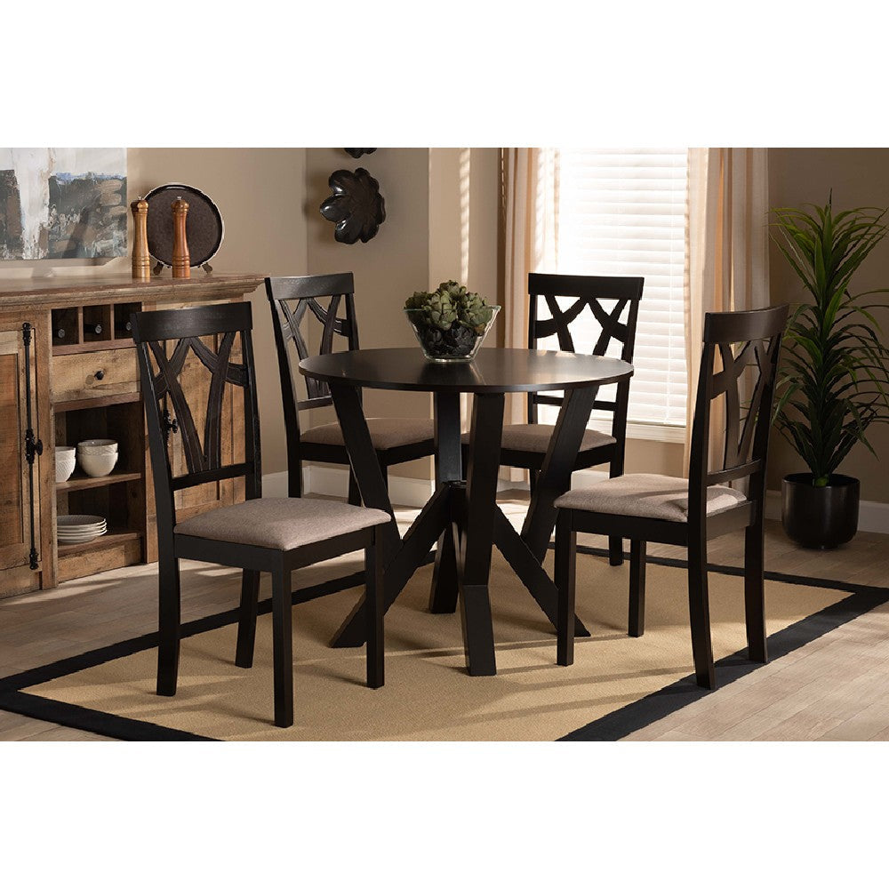 Baxton Studio Reagan Modern and Contemporary Sand Fabric Upholstered and Dark Brown Finished Wood 5-Piece Dining Set