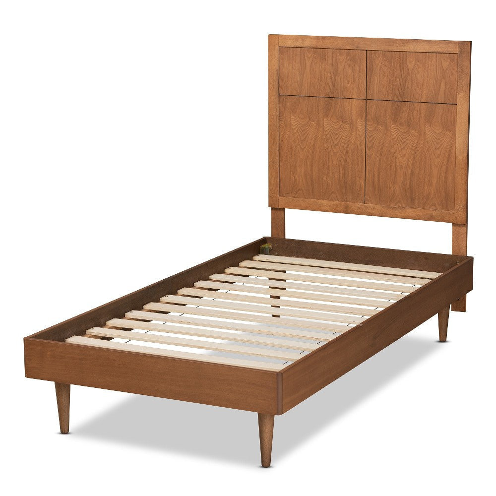 Baxton Studio Rin Mid-Century Modern Walnut Brown Finished Wood Twin Size Platform Bed WHI-Rin-Ash-Walnut-Twin