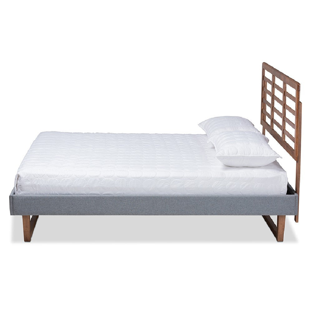 Baxton Studio Rina Modern and Contemporary Dark Grey Fabric Upholstered and Ash Walnut Brown Finished Wood Full Size Platform Bed