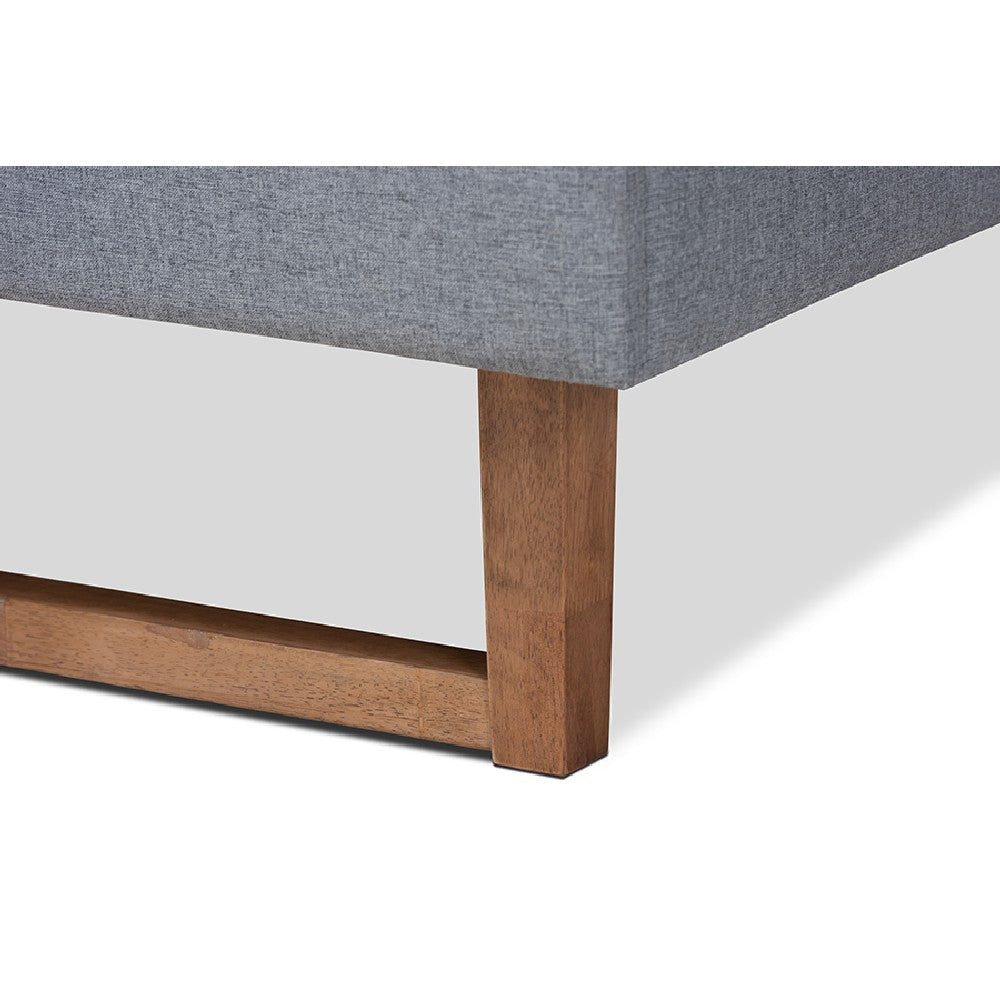 Baxton Studio Rina Modern and Contemporary Dark Grey Fabric Upholstered and Ash Walnut Brown Finished Wood Queen Size Platform Bed