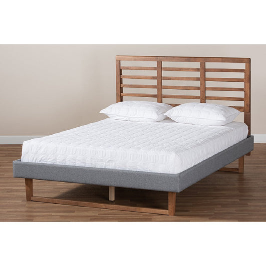 Baxton Studio Rina Modern and Contemporary Dark Grey Fabric Upholstered and Ash Walnut Brown Finished Wood Queen Size Platform Bed