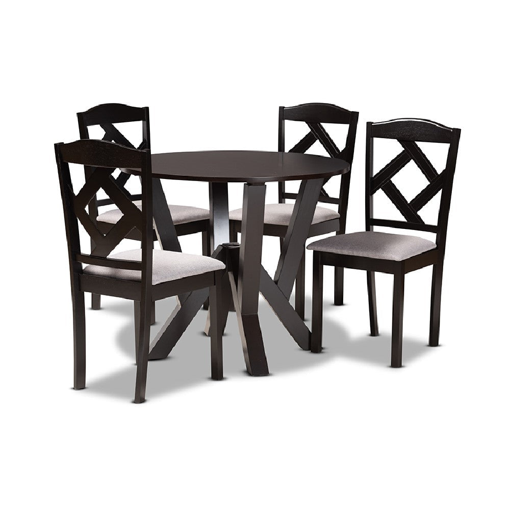 Baxton Studio Riona Modern Transitional Grey Fabric Upholstered and Dark Brown Finished Wood 5-Piece Dining Set