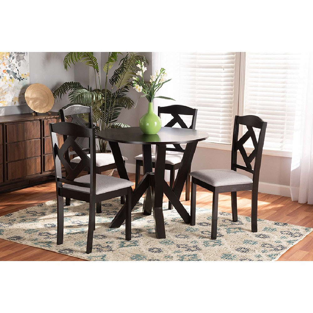 Baxton Studio Riona Modern Transitional Grey Fabric Upholstered and Dark Brown Finished Wood 5-Piece Dining Set
