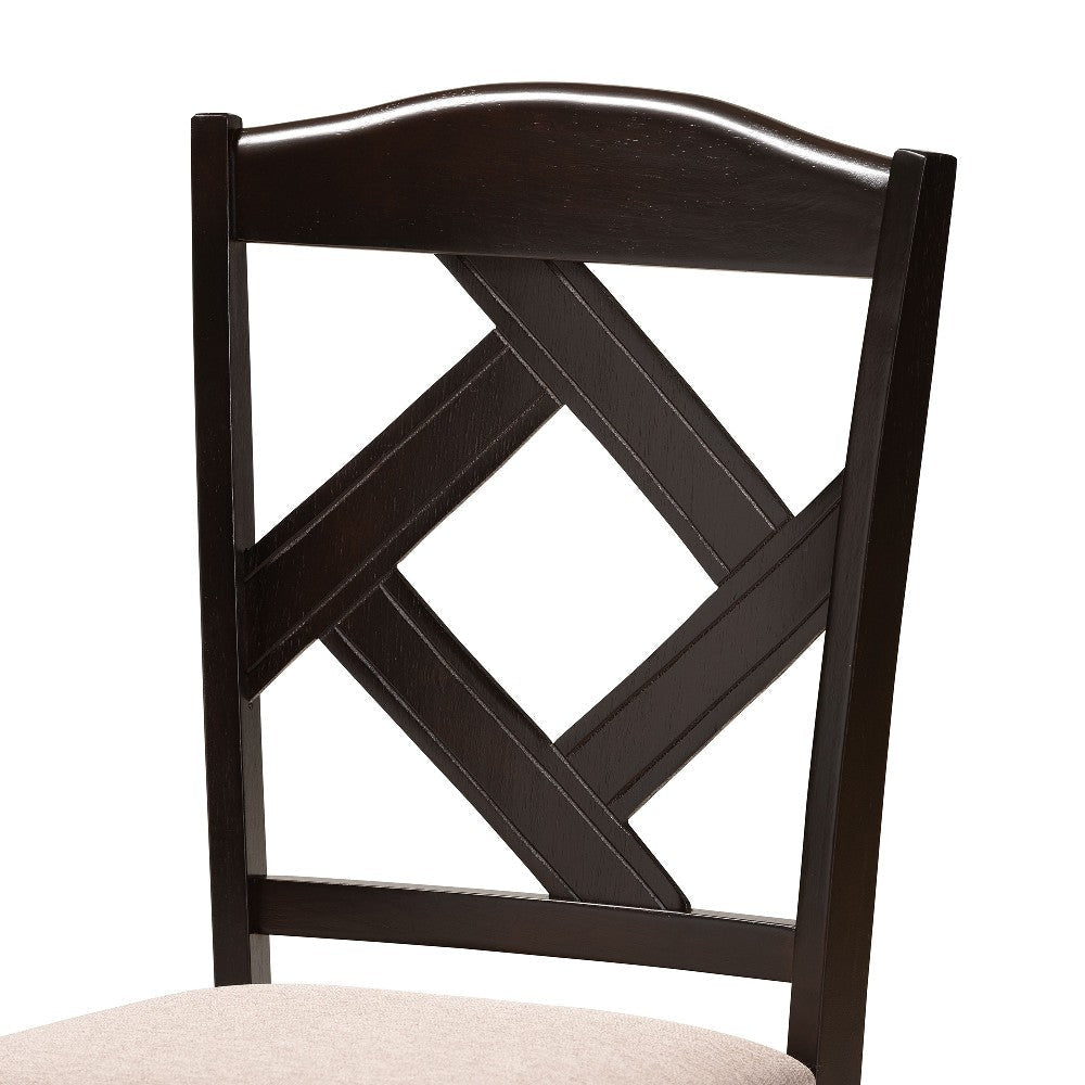 Baxton Studio Riona Sand Fabric Upholstered and Dark Brown Finished Wood 5-Piece Dining Set WHI-Riona-Sand-Dark-Brown-5PC-Dining-Set