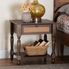 Baxton Studio Roden Transitional Dark Brown Nightstand with Rattan WHI-Roden-Brown-Nightstand