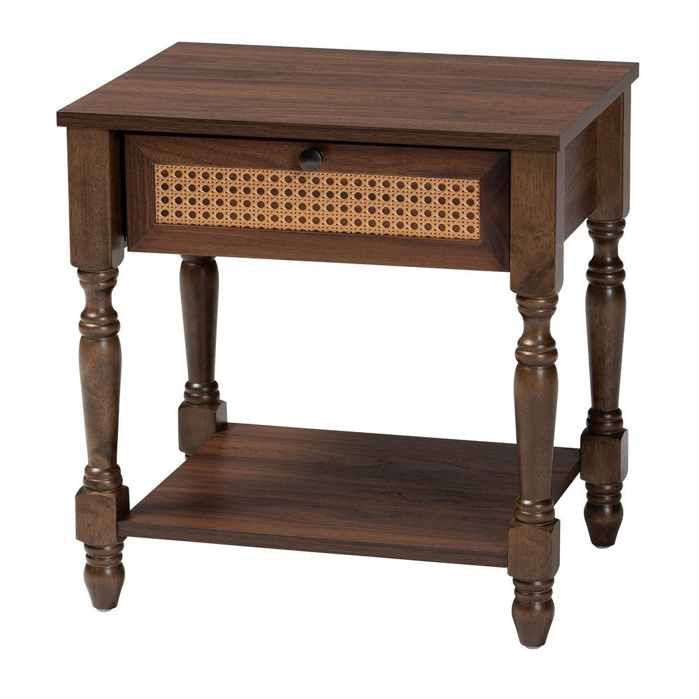 Baxton Studio Roden Transitional Dark Brown Nightstand with Rattan WHI-Roden-Brown-Nightstand