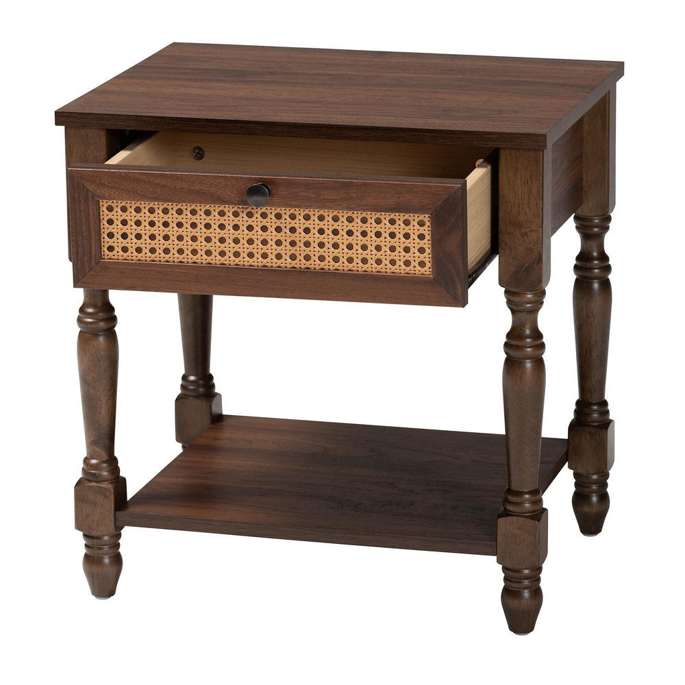 Baxton Studio Roden Transitional Dark Brown Nightstand with Rattan WHI-Roden-Brown-Nightstand