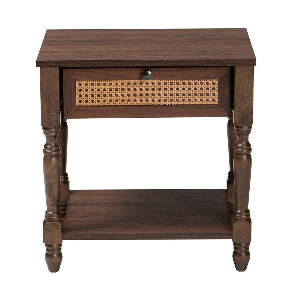 Baxton Studio Roden Transitional Dark Brown Nightstand with Rattan WHI-Roden-Brown-Nightstand