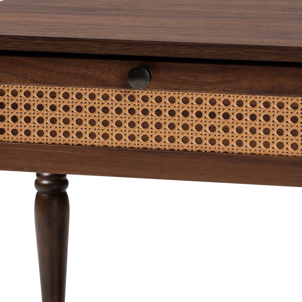 Baxton Studio Roden Transitional Dark Brown Nightstand with Rattan WHI-Roden-Brown-Nightstand