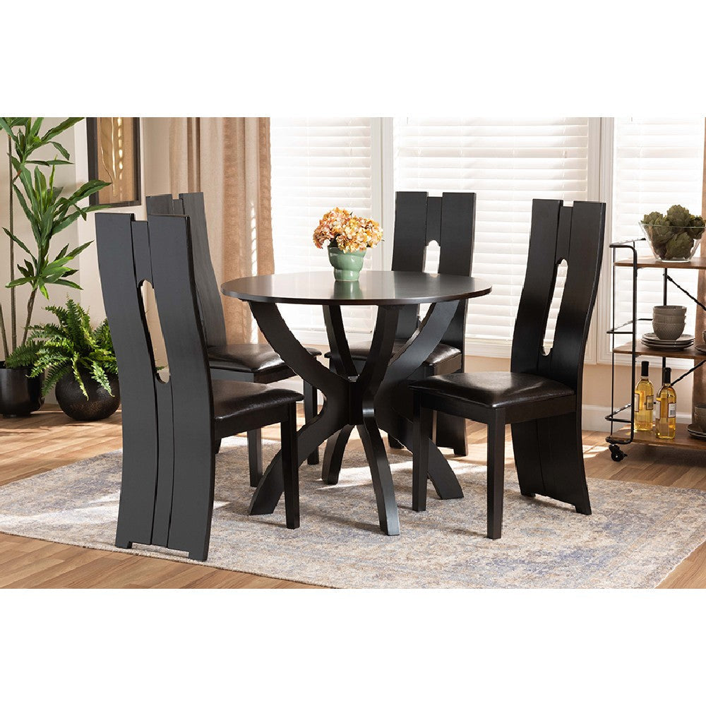 Baxton Studio Ronda Modern and Contemporary Dark Brown Faux Leather Upholstered and Dark Brown Finished Wood 5-Piece Dining Set