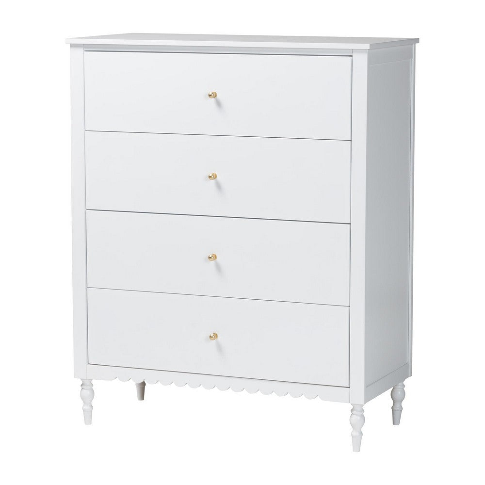 Baxton Studio Roni Modern White Wood 4-Drawer Chest with Scalloped Edges WHI-Roni-White-Chest