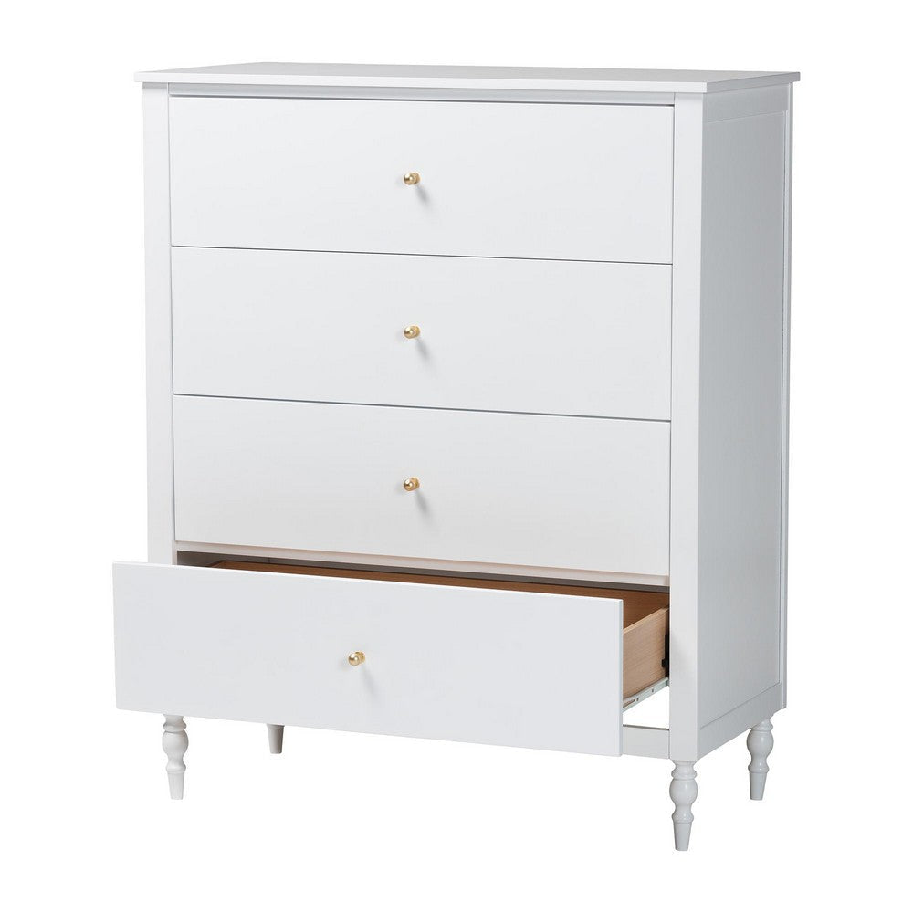 Baxton Studio Roni Modern White Wood 4-Drawer Chest with Scalloped Edges WHI-Roni-White-Chest