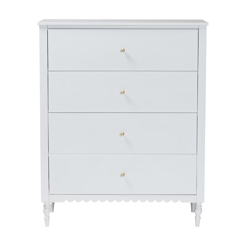 Baxton Studio Roni Modern White Wood 4-Drawer Chest with Scalloped Edges WHI-Roni-White-Chest