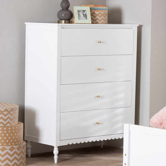 Baxton Studio Roni Modern White Wood 4-Drawer Chest with Scalloped Edges