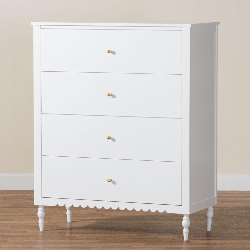 Baxton Studio Roni Modern White Wood 4-Drawer Chest with Scalloped Edges WHI-Roni-White-Chest