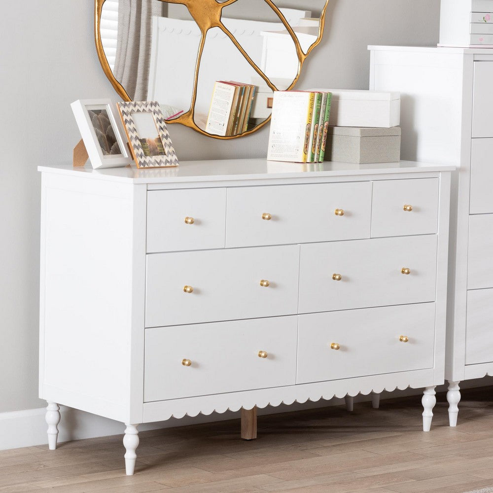 Baxton Studio Roni Modern White Wood 7-Drawer Dresser with Scalloped Edges WHI-Roni-White-Dresser