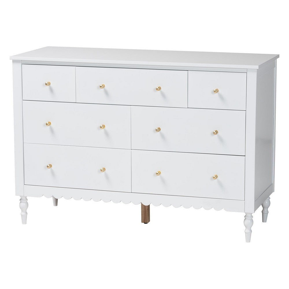 Baxton Studio Roni Modern White Wood 7-Drawer Dresser with Scalloped Edges WHI-Roni-White-Dresser