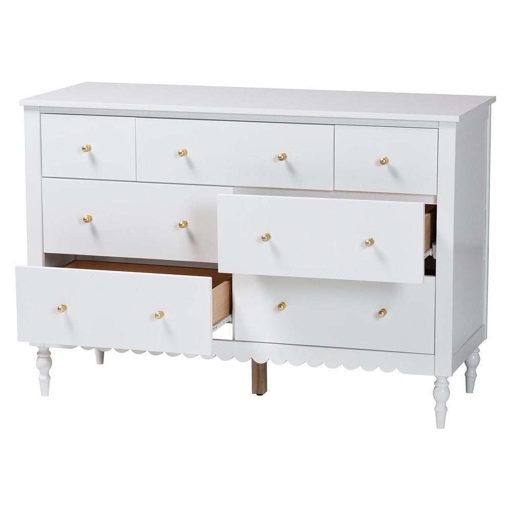 Baxton Studio Roni Modern White Wood 7-Drawer Dresser with Scalloped Edges WHI-Roni-White-Dresser