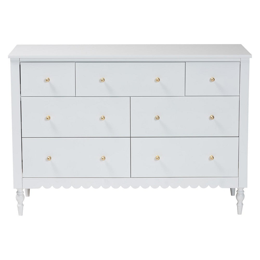 Baxton Studio Roni Modern White Wood 7-Drawer Dresser with Scalloped Edges WHI-Roni-White-Dresser