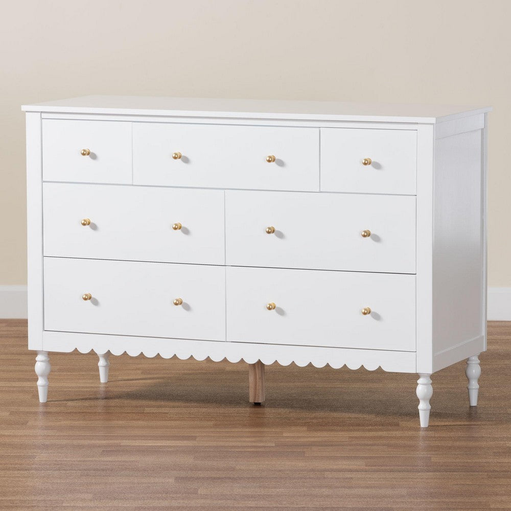 Baxton Studio Roni Modern White Wood 7-Drawer Dresser with Scalloped Edges WHI-Roni-White-Dresser