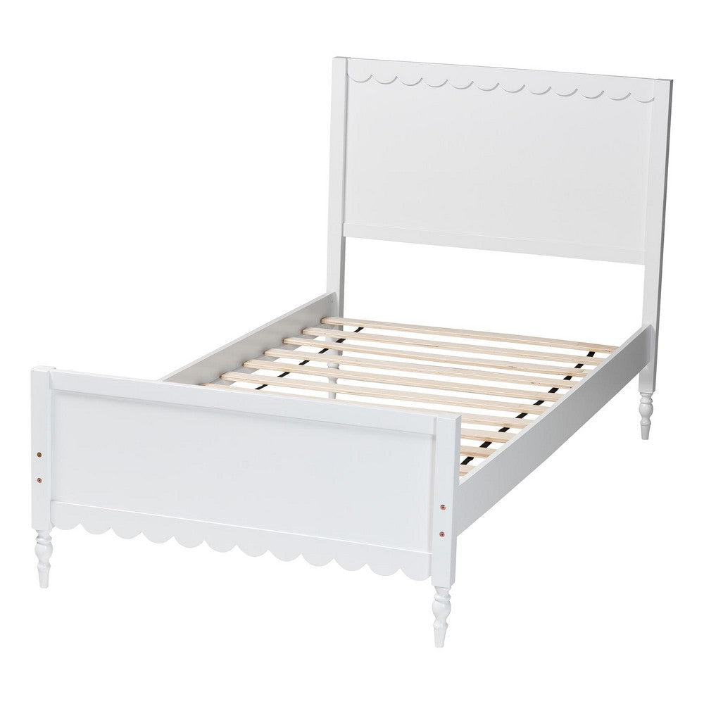 Baxton Studio Roni Modern White Wood Full Platform Bed with Scalloped Edges WHI-Roni-White-Full