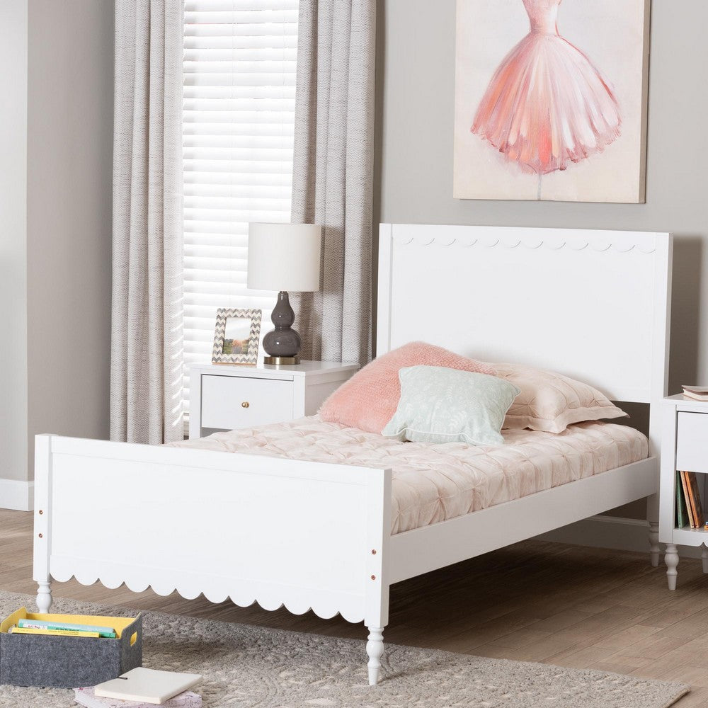 Baxton Studio Roni Modern White Wood Full Platform Bed with Scalloped Edges WHI-Roni-White-Full
