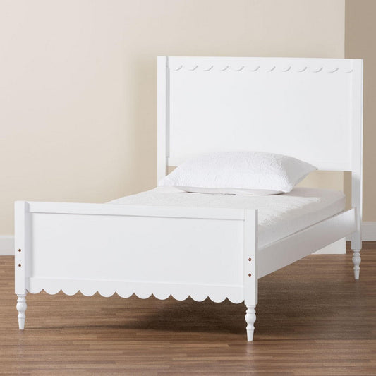 Baxton Studio Roni Modern White Wood Twin Platform Bed with Scalloped Edges