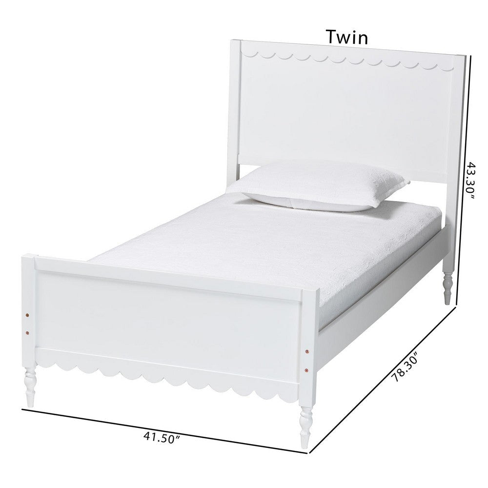 Baxton Studio Roni Modern White Wood Twin Platform Bed with Scalloped Edges WHI-Roni-White-Twin