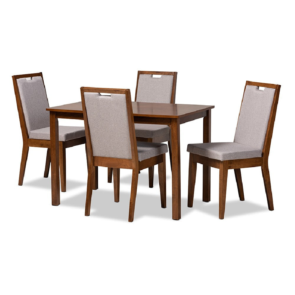 Baxton Studio Rosa Modern and Contemporary Grey Fabric Upholstered and Walnut Brown Finished Wood 5-Piece Dining Set