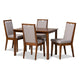 Baxton Studio Rosa Modern and Contemporary Grey Fabric Upholstered and Walnut Brown Finished Wood 5-Piece Dining Set