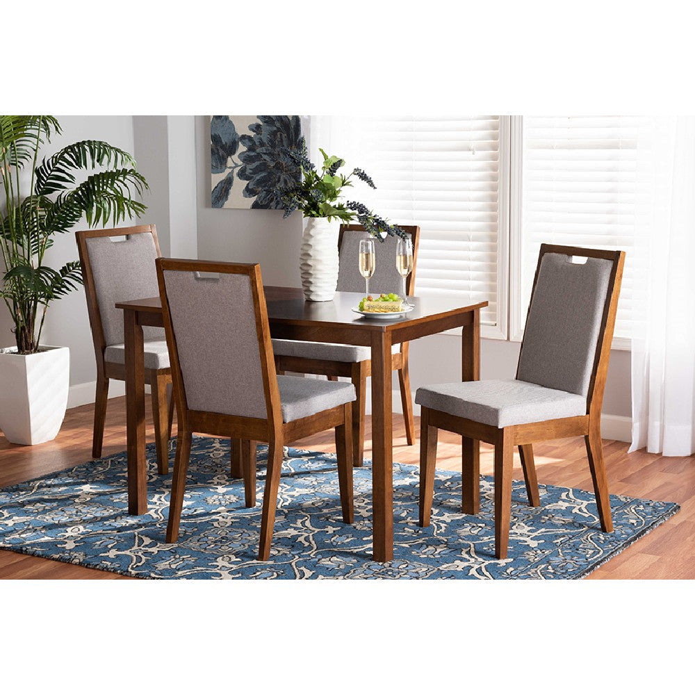 Baxton Studio Rosa Modern and Contemporary Grey Fabric Upholstered and Walnut Brown Finished Wood 5-Piece Dining Set