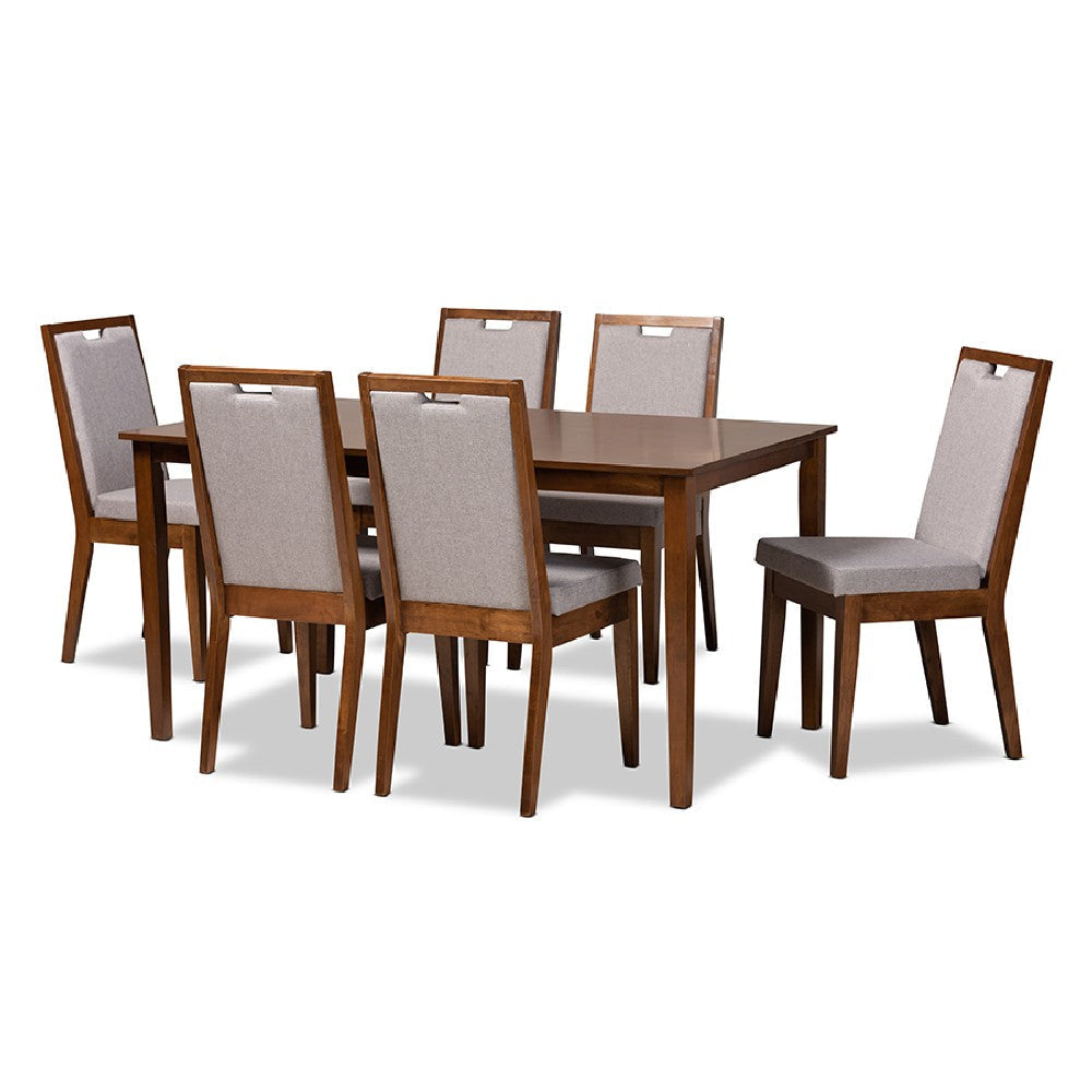 Baxton Studio Rosa Modern and Contemporary Grey Fabric Upholstered and Walnut Brown Finished Wood 7-Piece Dining Set
