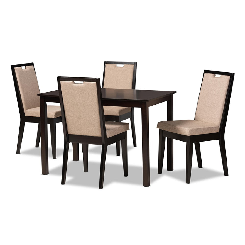 Baxton Studio Rosa Modern and Contemporary Sand Fabric Upholstered and Dark Brown Finished Wood 5-Piece Dining Set