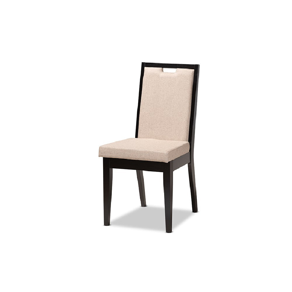 Baxton Studio Rosa Modern and Contemporary Sand Fabric Upholstered and Dark Brown Finished Wood 5-Piece Dining Set