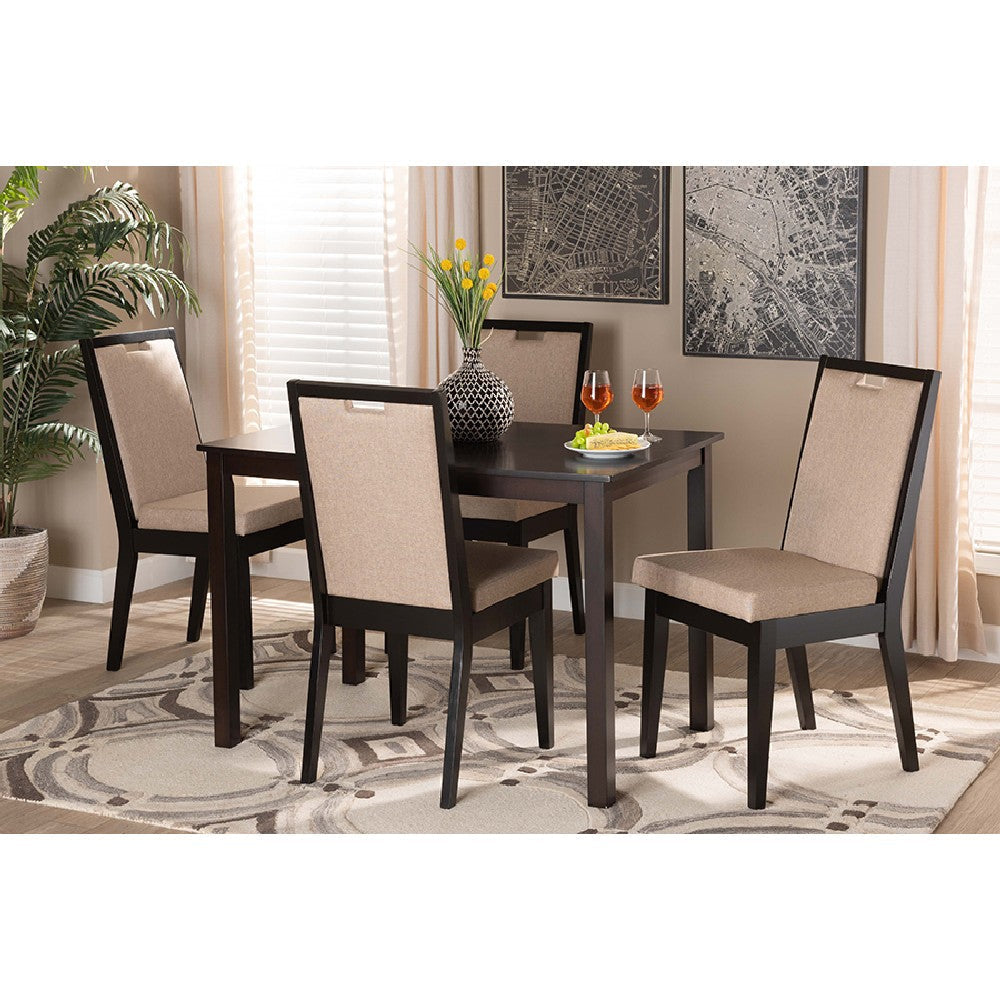 Baxton Studio Rosa Modern and Contemporary Sand Fabric Upholstered and Dark Brown Finished Wood 5-Piece Dining Set