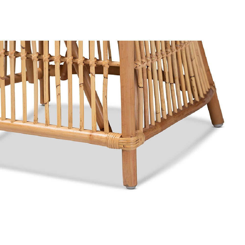 bali & pari Rose Modern Bohemian White Fabric Upholstered and Natural Brown Rattan Armchair WHI-Rose-Rattan-Armchair