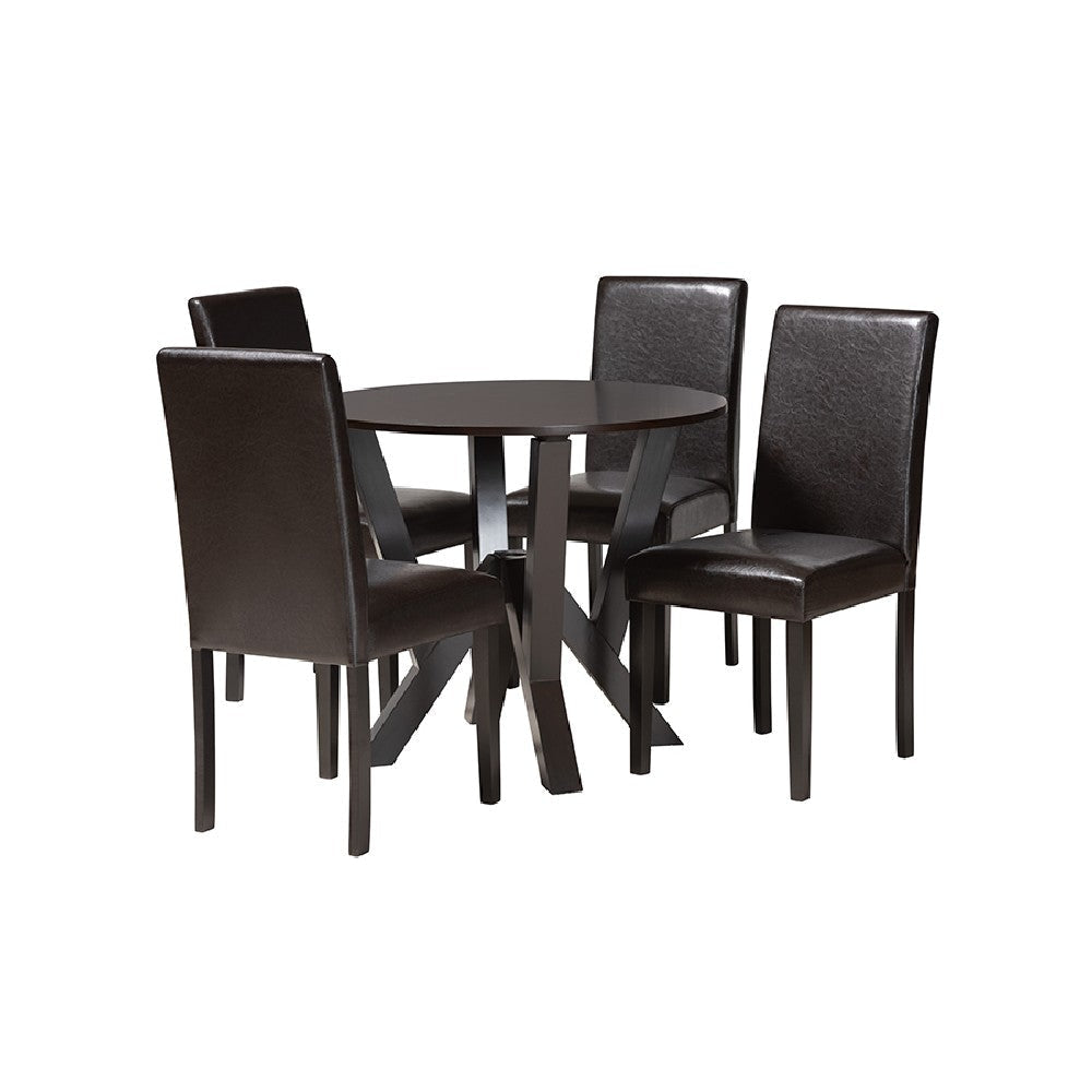 Baxton Studio Rosi Modern Espresso Brown Faux Leather and Wood 5-Piece Dining Set WHI-Rosi-Dark-Brown-5PC-Dining-Set