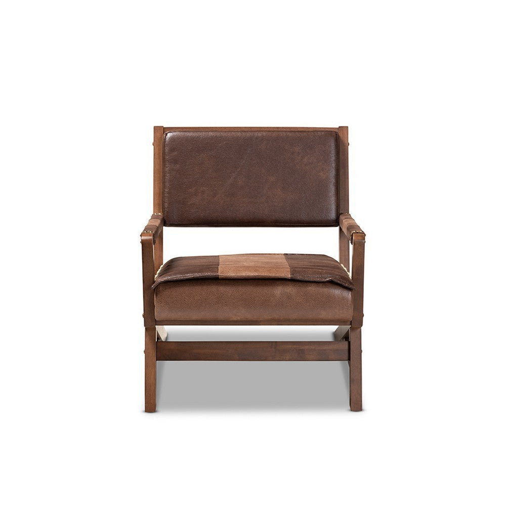 Baxton Studio Rovelyn Rustic Brown Faux Leather Upholstered Walnut Finished Wood Lounge Chair WHI-Rovelyn-Dark-Brown-Walnut-CC