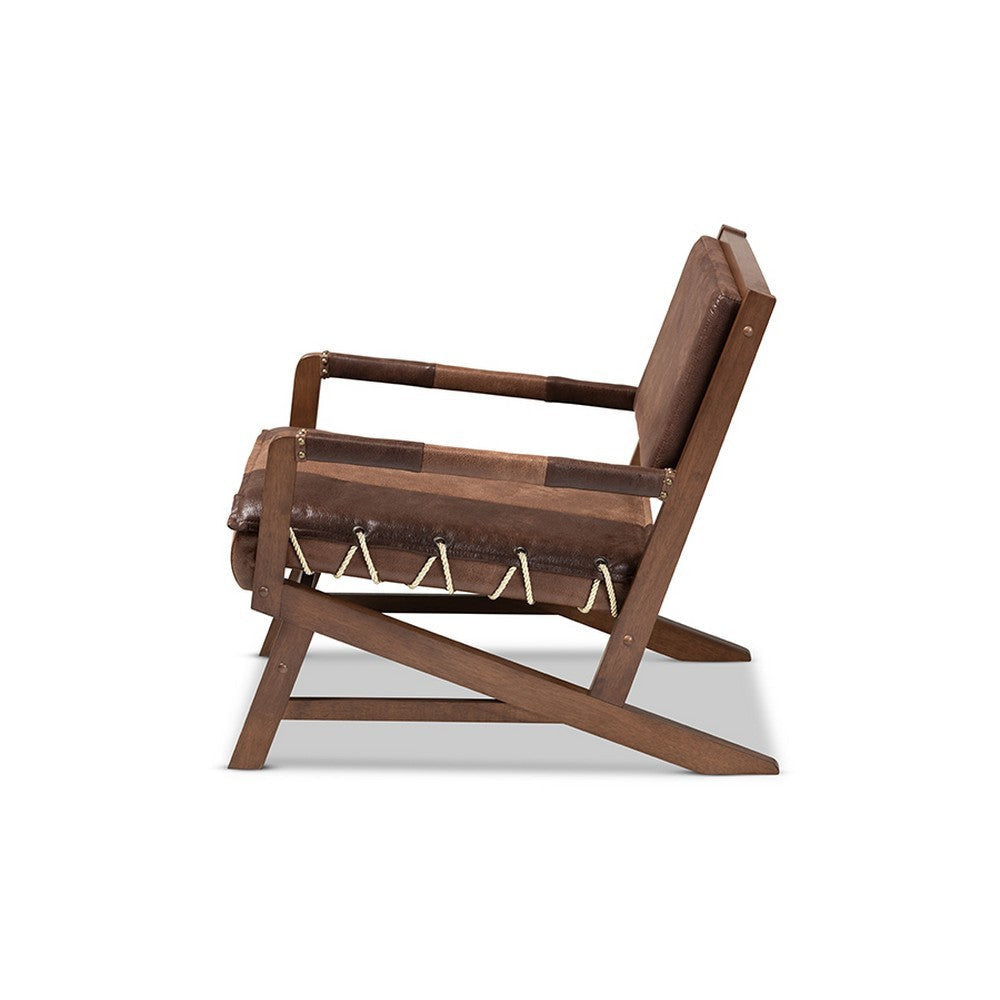 Baxton Studio Rovelyn Rustic Brown Faux Leather Upholstered Walnut Finished Wood Lounge Chair WHI-Rovelyn-Dark-Brown-Walnut-CC
