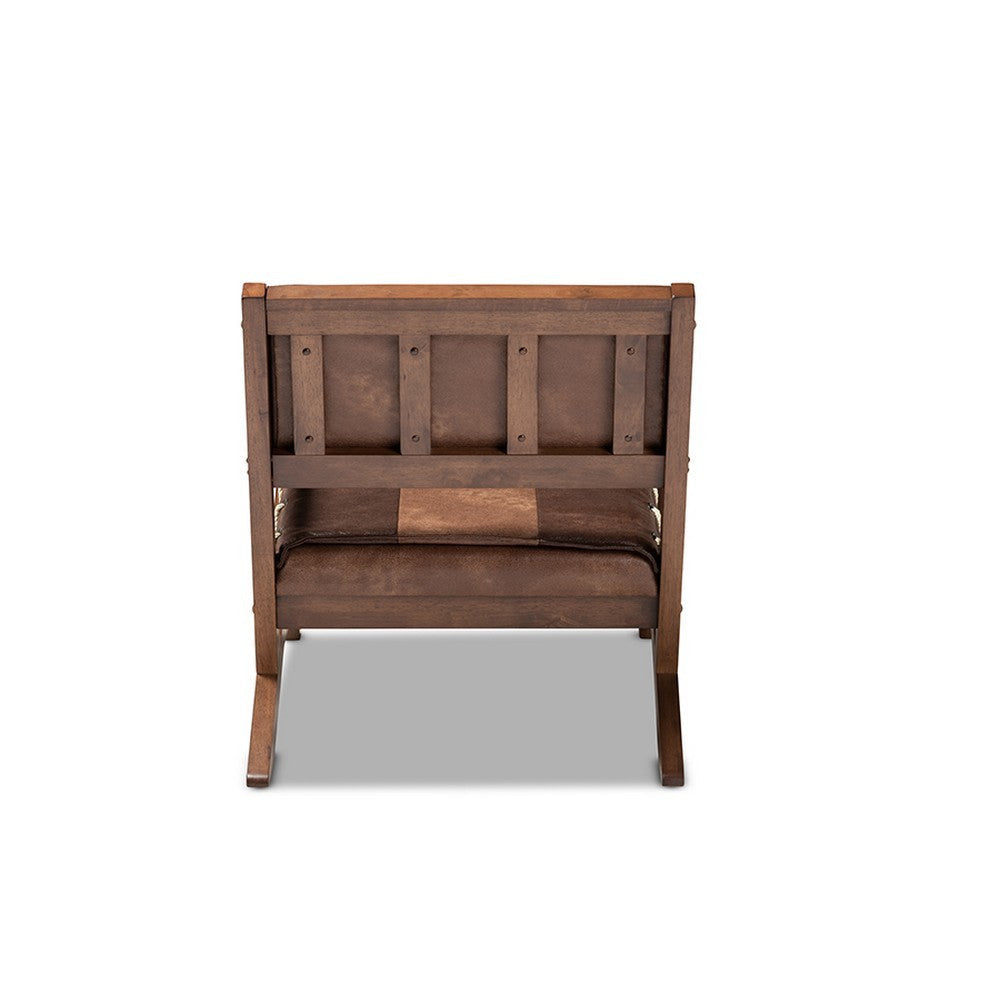 Baxton Studio Rovelyn Rustic Brown Faux Leather Upholstered Walnut Finished Wood Lounge Chair WHI-Rovelyn-Dark-Brown-Walnut-CC