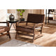 Baxton Studio Rovelyn Rustic Brown Faux Leather Upholstered Walnut Finished Wood Lounge Chair