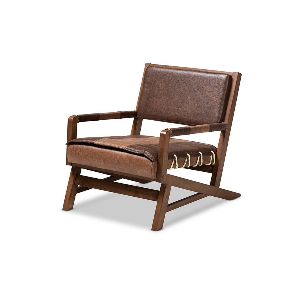 Baxton Studio Rovelyn Rustic Brown Faux Leather Upholstered Walnut Finished Wood Lounge Chair WHI-Rovelyn-Dark-Brown-Walnut-CC