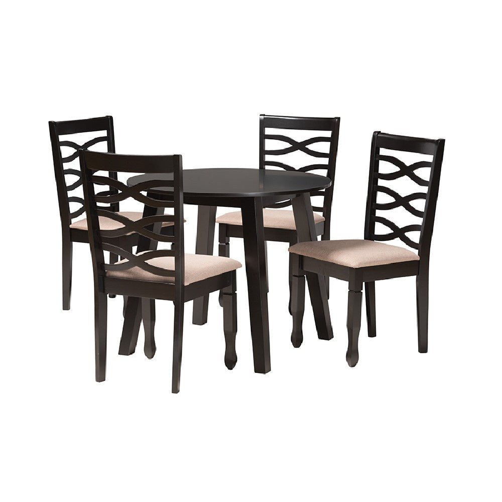 Baxton Studio Ruby Modern Beige Fabric and Dark Brown Finished Wood 5-Piece Dining Set WHI-Ruby-Sand-Dark-Brown-5PC-Dining-Set