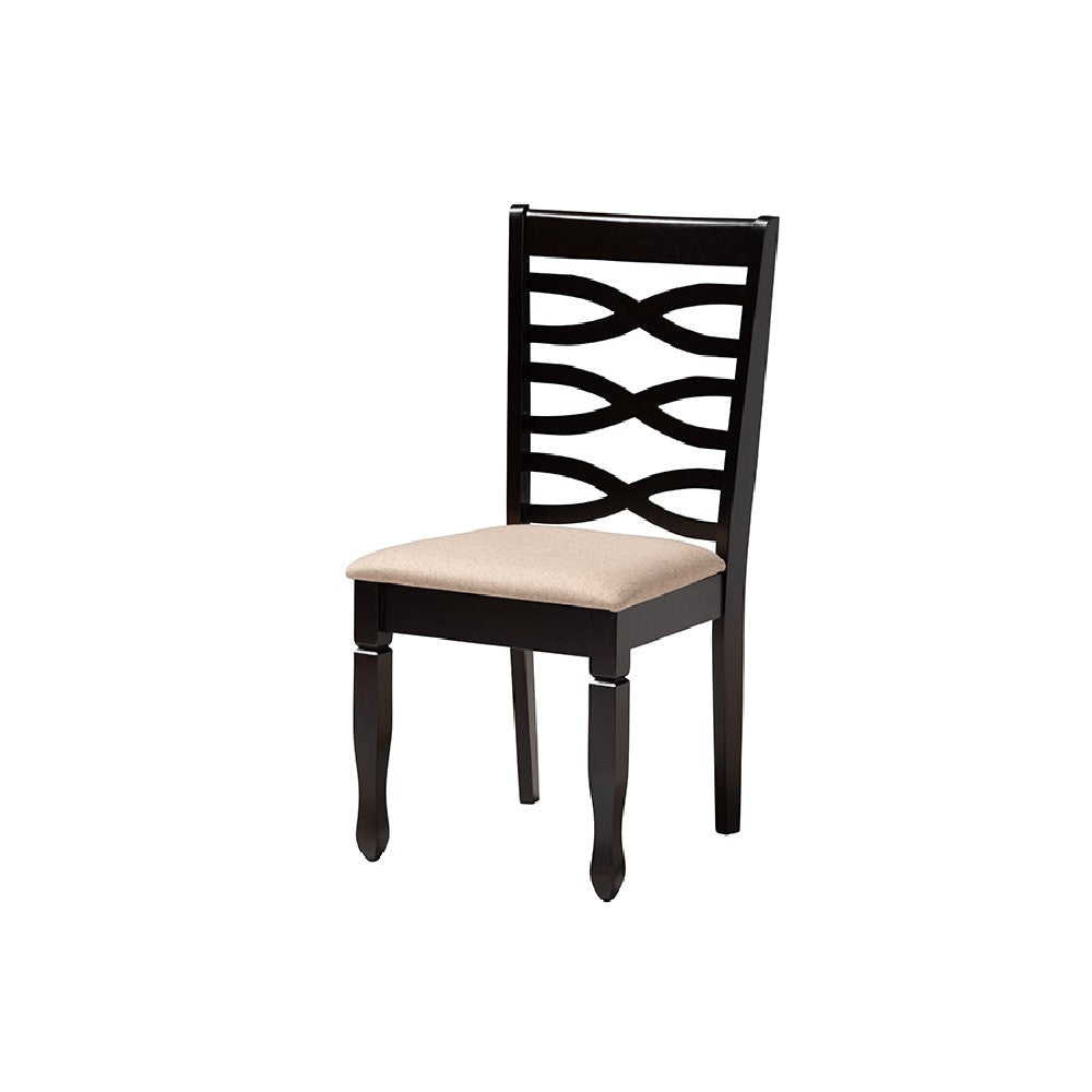 Baxton Studio Ruby Modern Beige Fabric and Dark Brown Finished Wood 5-Piece Dining Set WHI-Ruby-Sand-Dark-Brown-5PC-Dining-Set